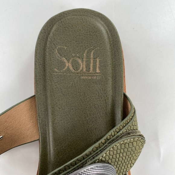 Sofft Elmira Forest Womens Green Leather Double Buckle Flat Sandals Slides Sz 6 - Picture 4 of 9